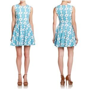 Diane Von Furstenberg DVF Jeannie Mini Dress Turquoise Floral Print 6